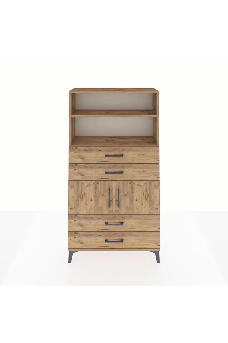 Arges Dolap 3 Raflı 4 Çekmeceli 2 Kapaklı 88x30x163