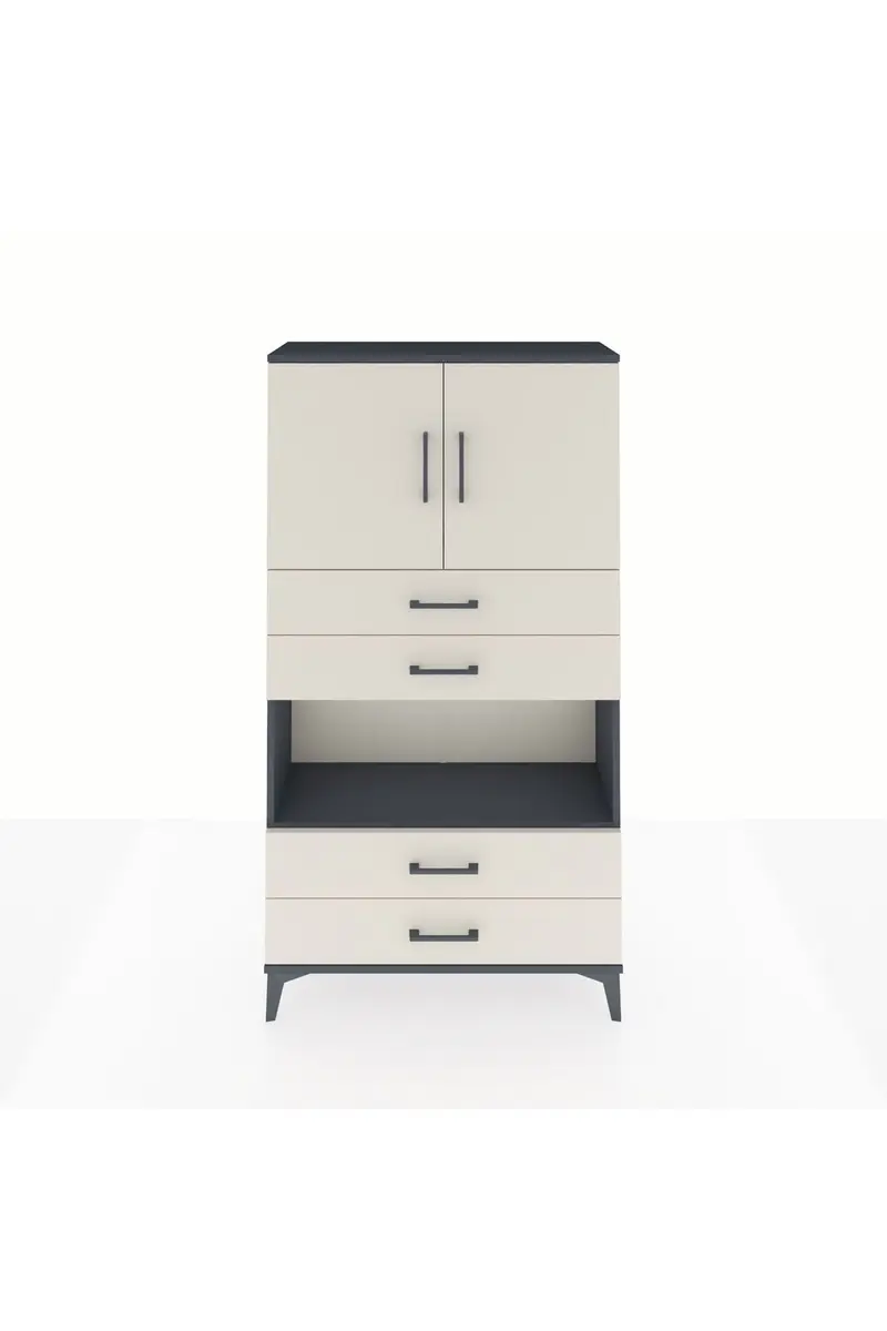 Arges Dolap 3 Raflı 4 Çekmeceli 2 Kapaklı 88x30x163
