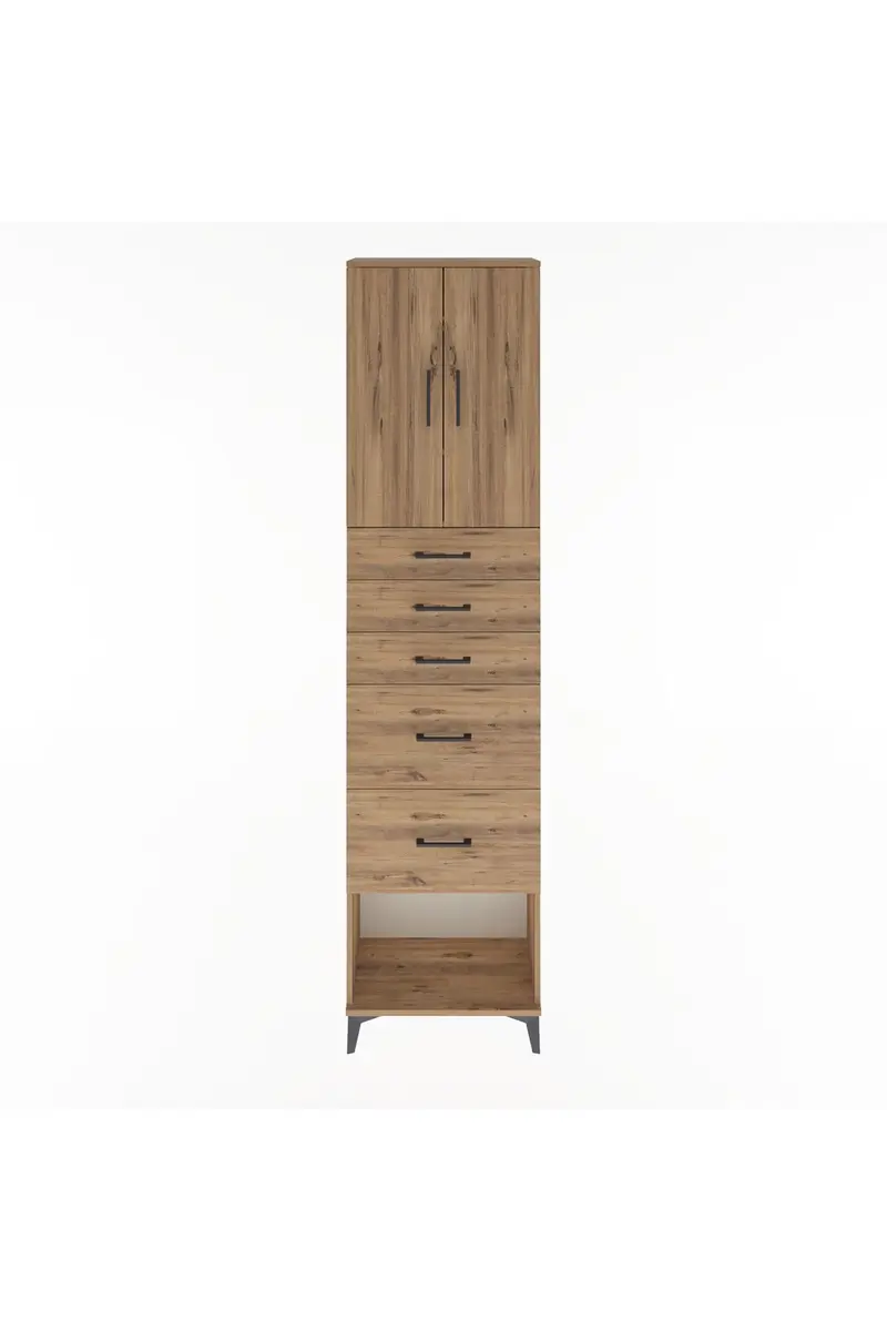 Arges Dolap 3 Raflı 5 Çekmeceli 2 Kapaklı 60x30x243