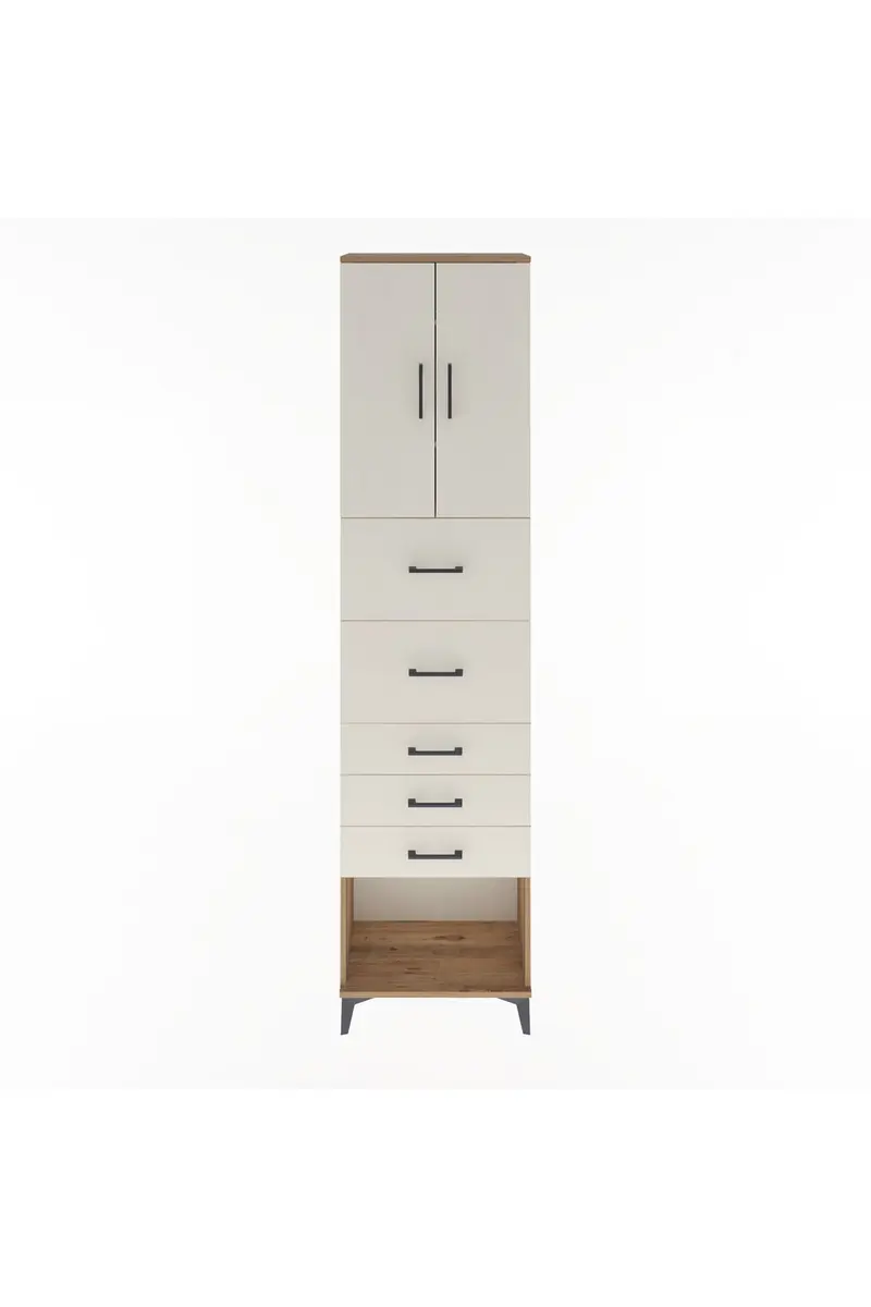 Arges Dolap 3 Raflı 5 Çekmeceli 2 Kapaklı 60x30x243