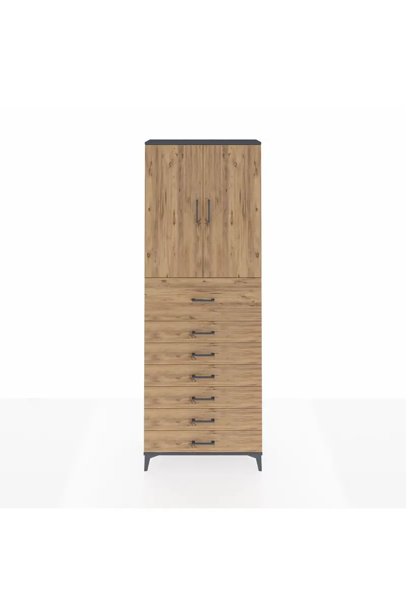 Arges Dolap 3 Raflı 7 Çekmeceli 2 Kapaklı 88x30x243