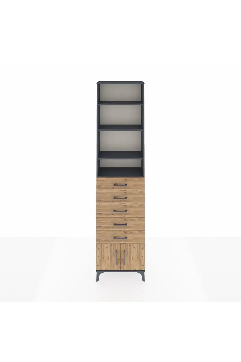 Arges Dolap 4 Raflı 5 Çekmeceli 2 Kapaklı 60x30x243