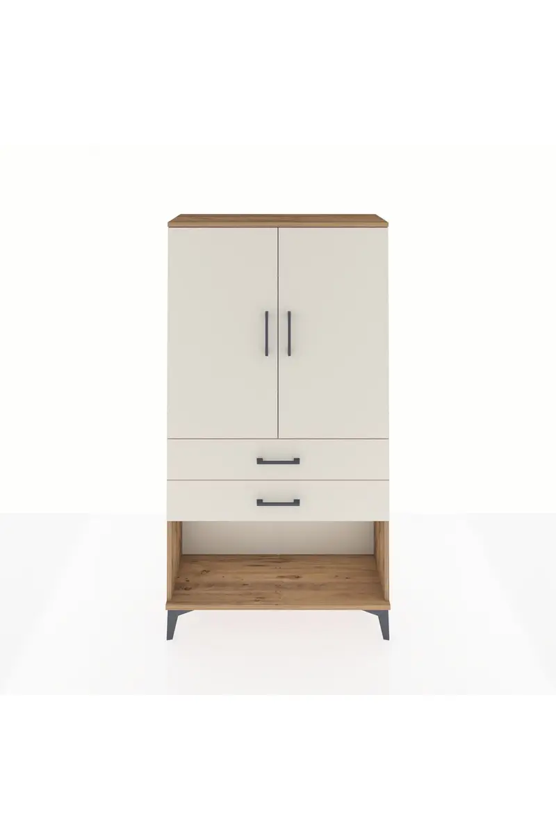 Arges Dolap Tek Raflı 2 Çekmeceli Tek Askılı 88x30x163