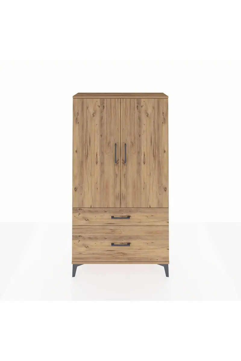 Arges Dolap Tek Raflı 2 Çekmeceli Tek Askılı 88x30x163