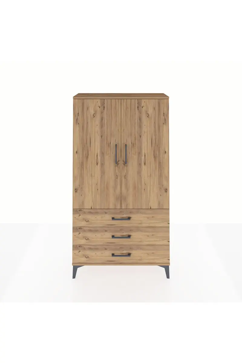 Arges Dolap Tek Raflı 3 Çekmeceli Tek Askılı 88x30x163