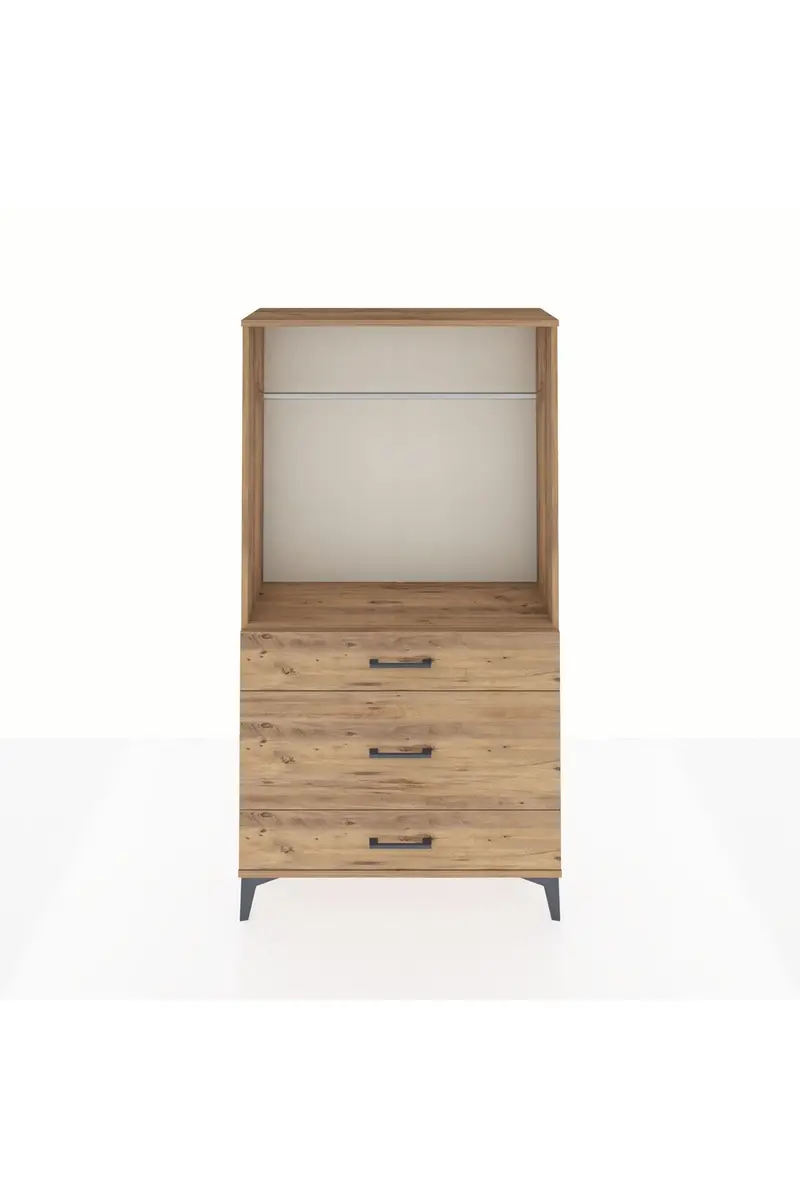 Arges Dolap Tek Raflı 3 Çekmeceli Tek Askılı 88x30x163