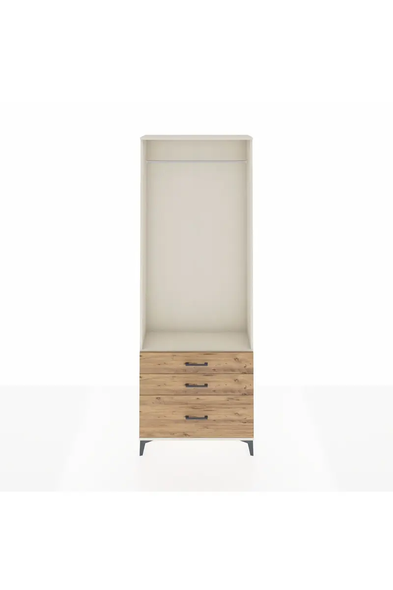 Arges Dolap Tek Raflı 3 Çekmeceli Tek Askılı 88x30x243