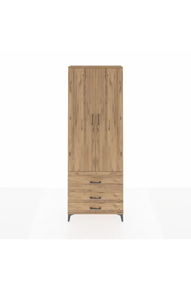 Arges Dolap Tek Raflı 3 Çekmeceli Tek Askılı 88x30x243