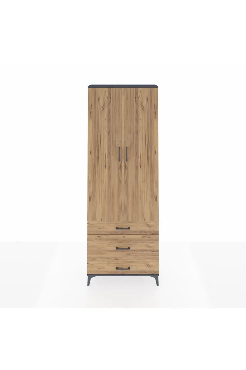 Arges Dolap Tek Raflı 3 Çekmeceli Tek Askılı 88x30x243