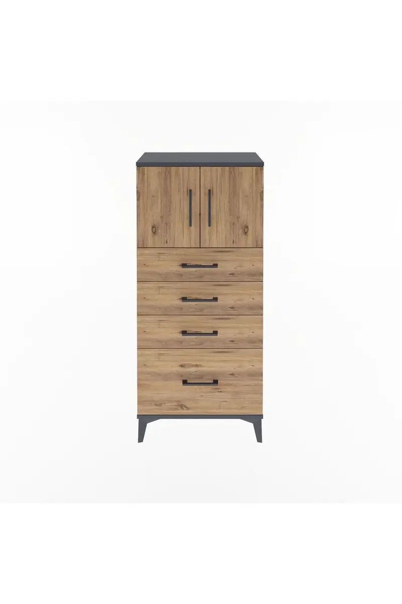 Arges Dolap Tek Raflı 4 Çekmeceli 2 Kapaklı 60x30x134