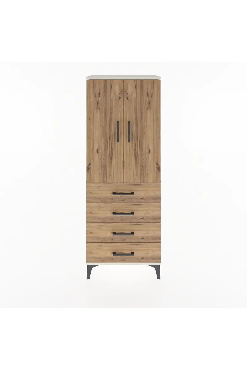 Arges Dolap Tek Raflı 4 Çekmeceli Tek Askılı 60x30x163