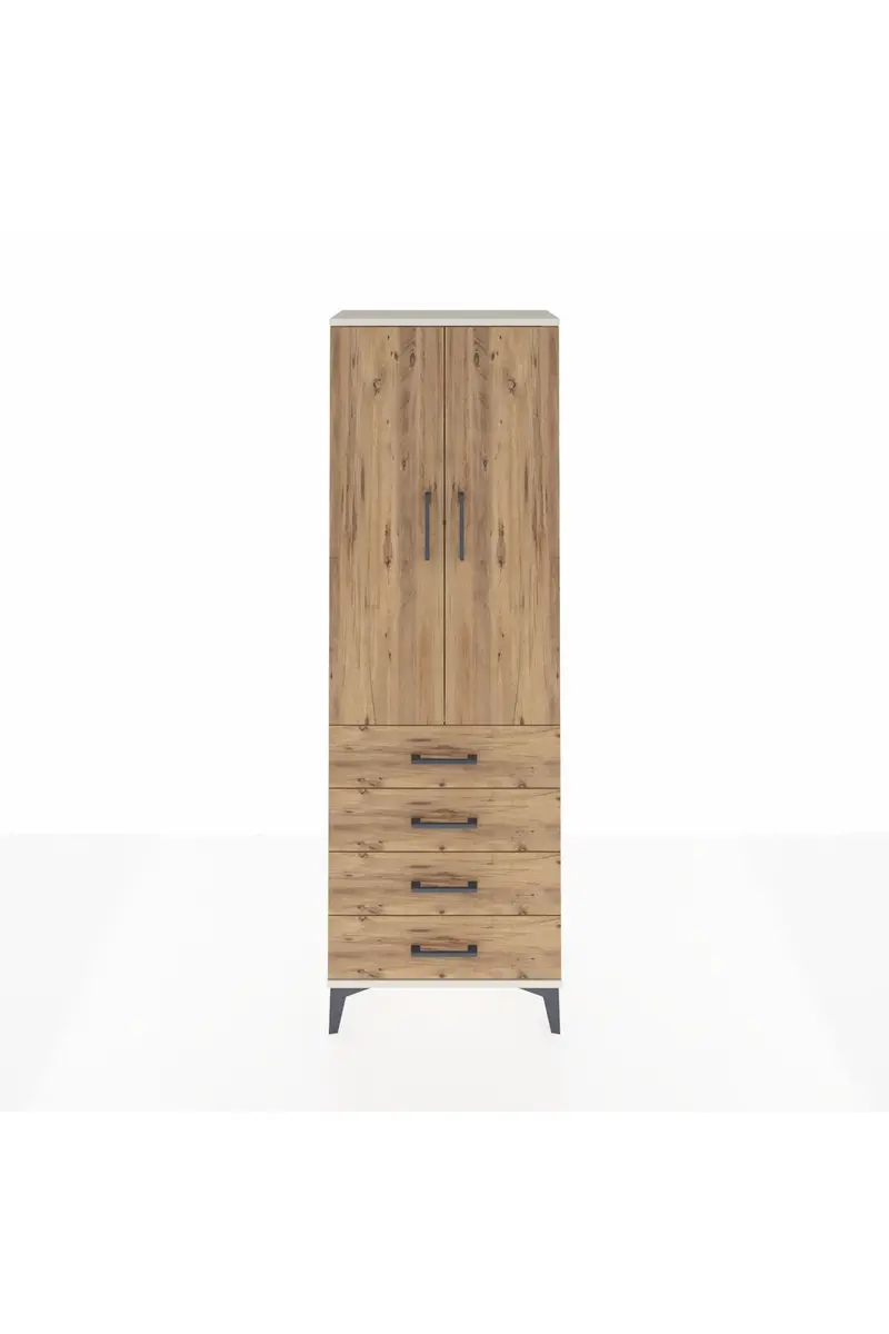 Arges Dolap Tek Raflı 4 Çekmeceli Tek Askılı 60x30x182