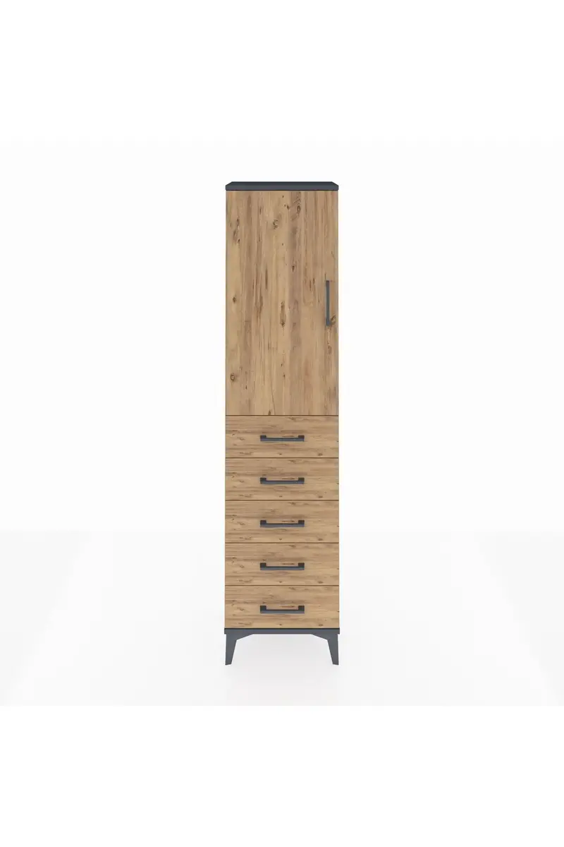 Arges Dolap Tek Raflı 5 Çekmeceli Tek Askılı 44x30x182