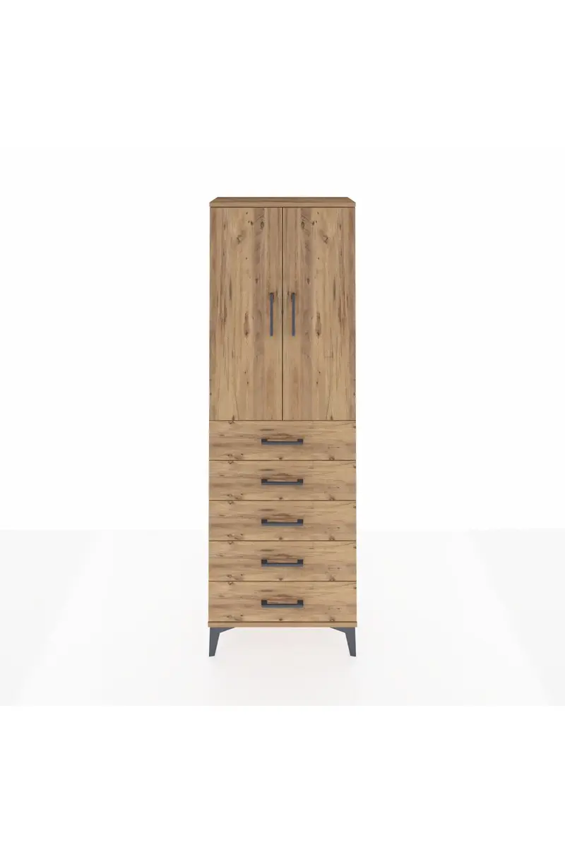 Arges Dolap Tek Raflı 5 Çekmeceli Tek Askılı 60x30x182