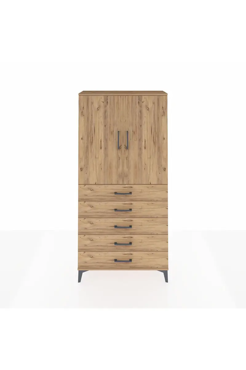 Arges Dolap Tek Raflı 5 Çekmeceli Tek Askılı 88x30x182