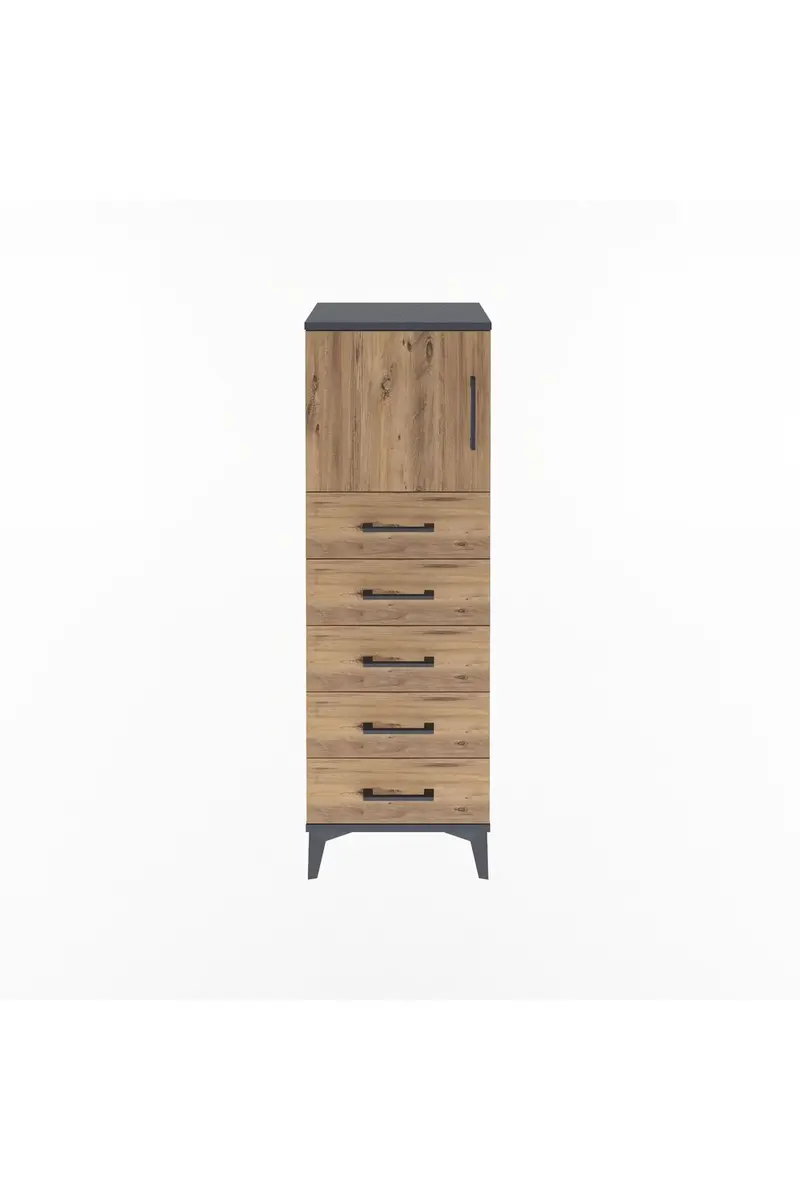 Arges Dolap Tek Raflı 5 Çekmeceli Tek Kapaklı 44x30x134