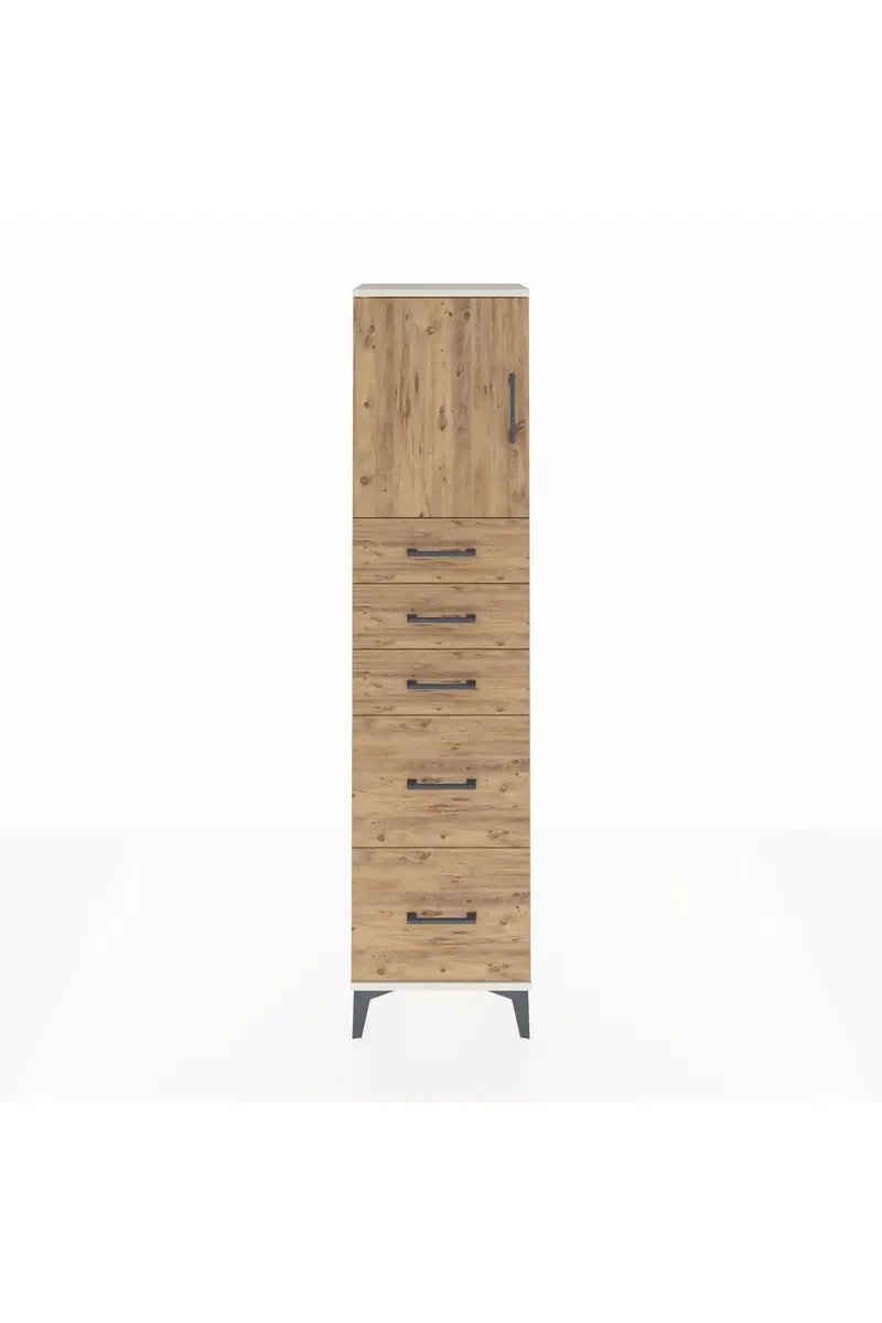 Arges Dolap Tek Raflı 5 Çekmeceli Tek Kapaklı 44x30x182