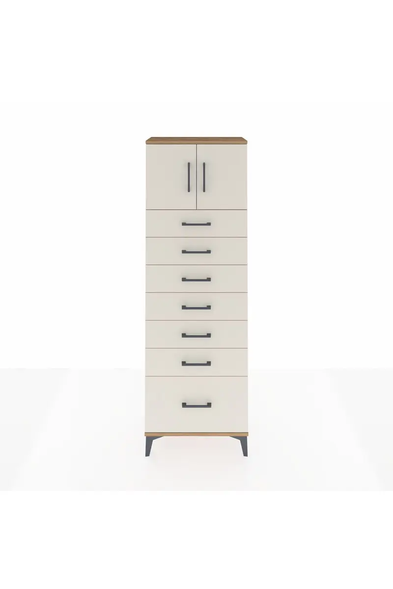 Arges Dolap Tek Raflı 7 Çekmeceli 2 Kapaklı 60x30x182