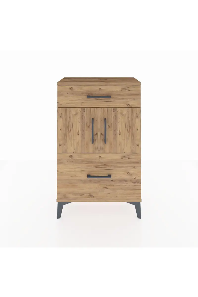Arges Komodin Tek Raflı 2 Çekmeceli 2 Kapaklı 60x30x96