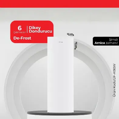 Arnica 190 Lt 6 Çekmece Dikey Dondurucu Beyaz