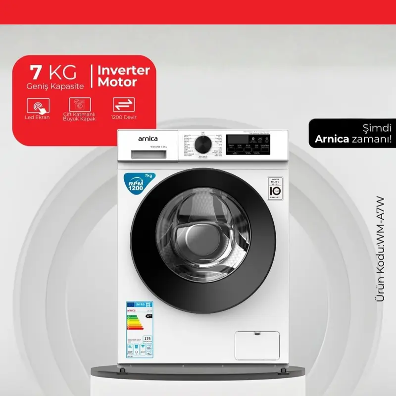 Arnica 7 Kg Inverter Çamaşır Makinesi Beyaz