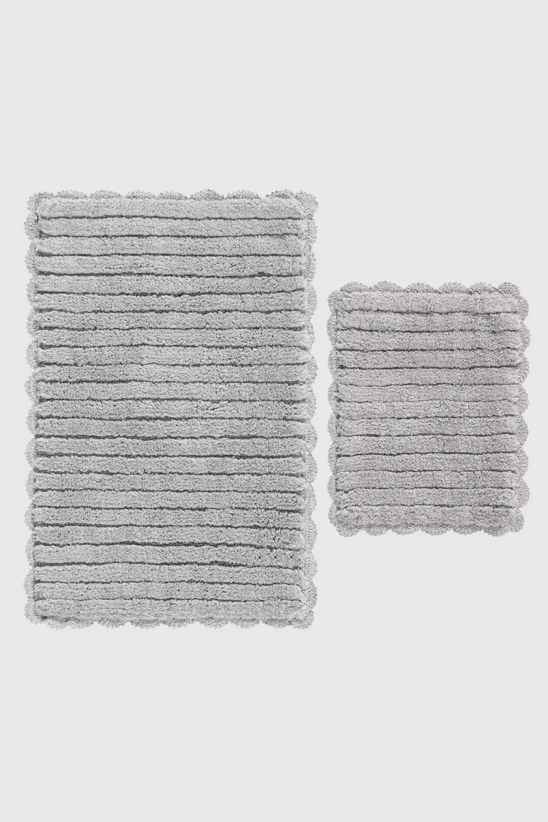 Arora 2'li Takım %100 Pamuk Banyo Paspası 40x50+60x90 Cm Küllü Gri