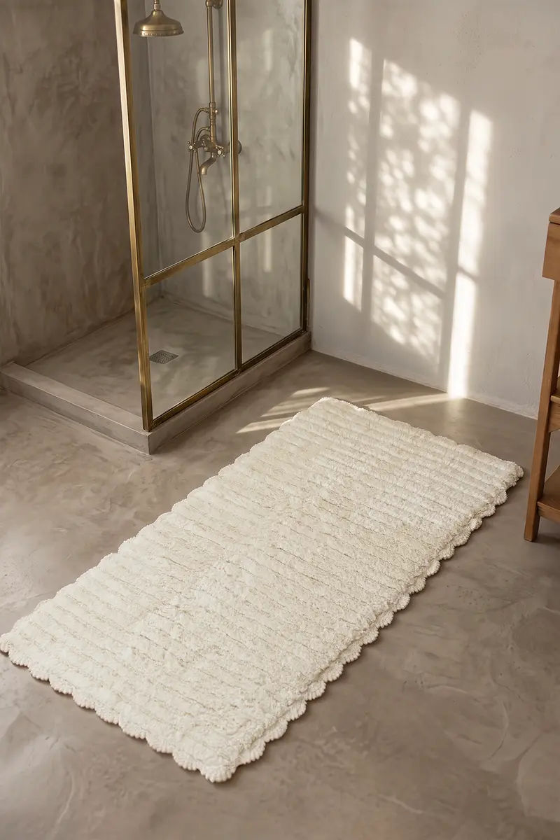 Arora Tekli %100 Pamuk Banyo Paspası 70x130 Cm Milk Ekru