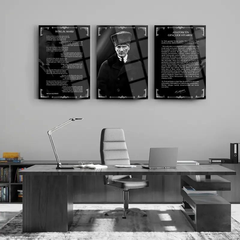 Atatürk 3'lü Set 11 Cam Tablo