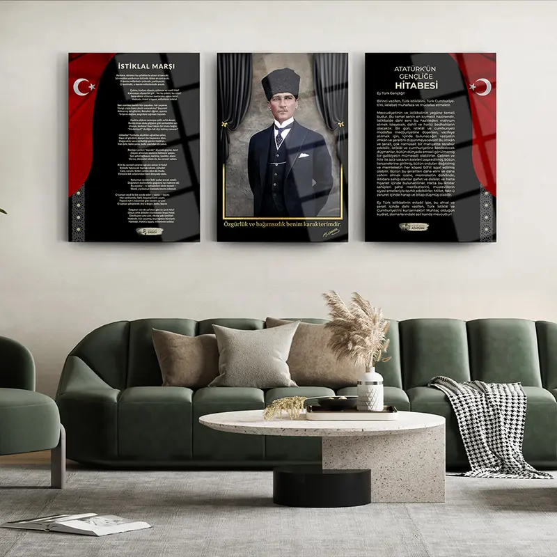 Atatürk 3'lü Set 3 Cam Tablo