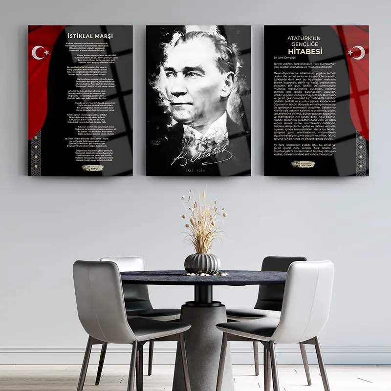 Atatürk 3'lü Set 4 Cam Tablo