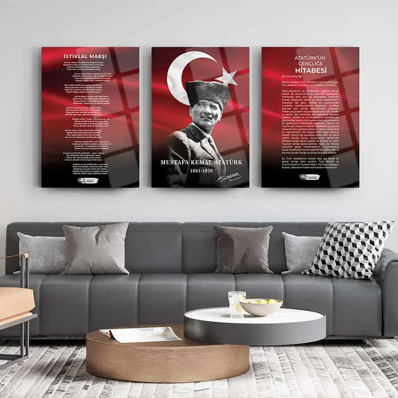 Atatürk 3'lü Set 8 Cam Tablo
