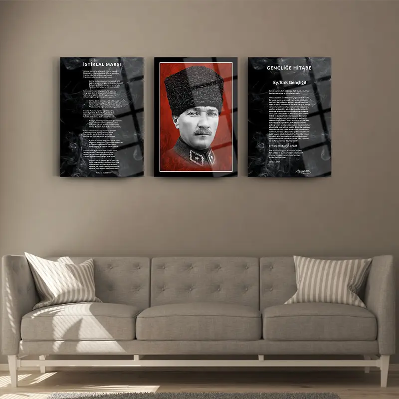 Atatürk 3'lü Set 9 Cam Tablo