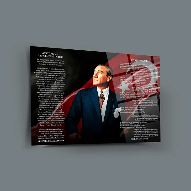 Atatürk İstiklal Marşı Gençliğe Hitabe 1 Cam Tablo