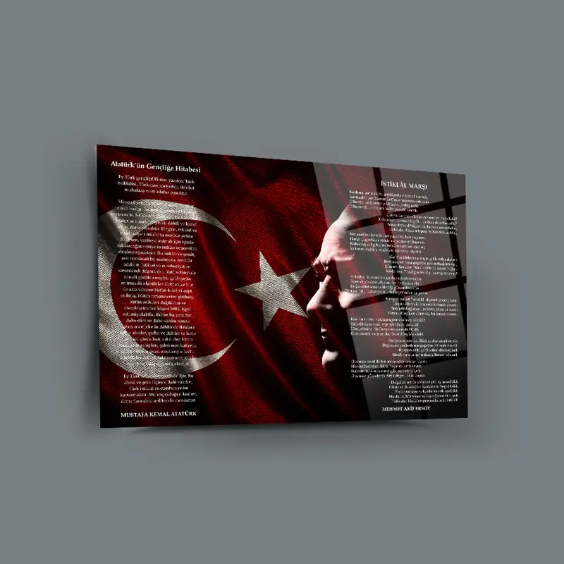 Atatürk İstiklal Marşı Gençliğe Hitabe 2 Cam Tablo