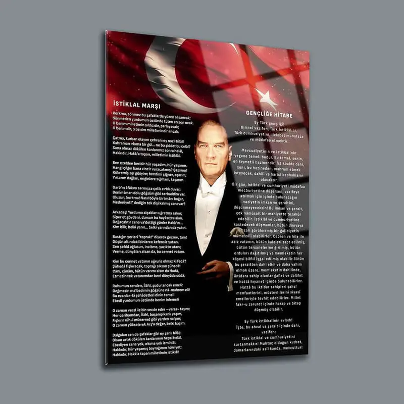 Atatürk İstiklal Marşı Gençliğe Hitabe 3 Cam Tablo