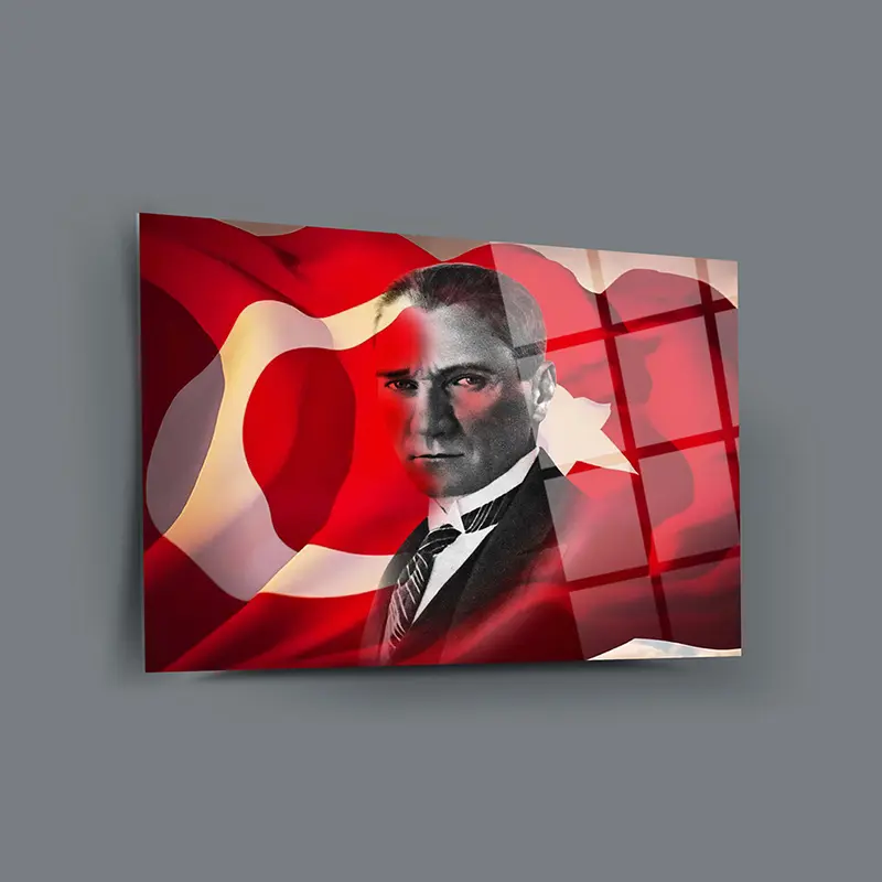 Atatürk ve Bayrak 1 Cam Tablo