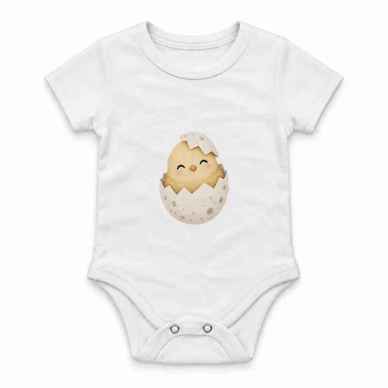 Baby Chick Nestled in a Cracked Eggshell Çıtçıtlı Body