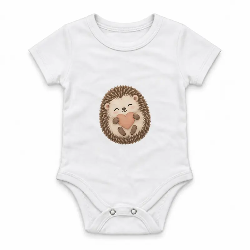Baby Hedgehog Curled around a Heart Çıtçıtlı Body