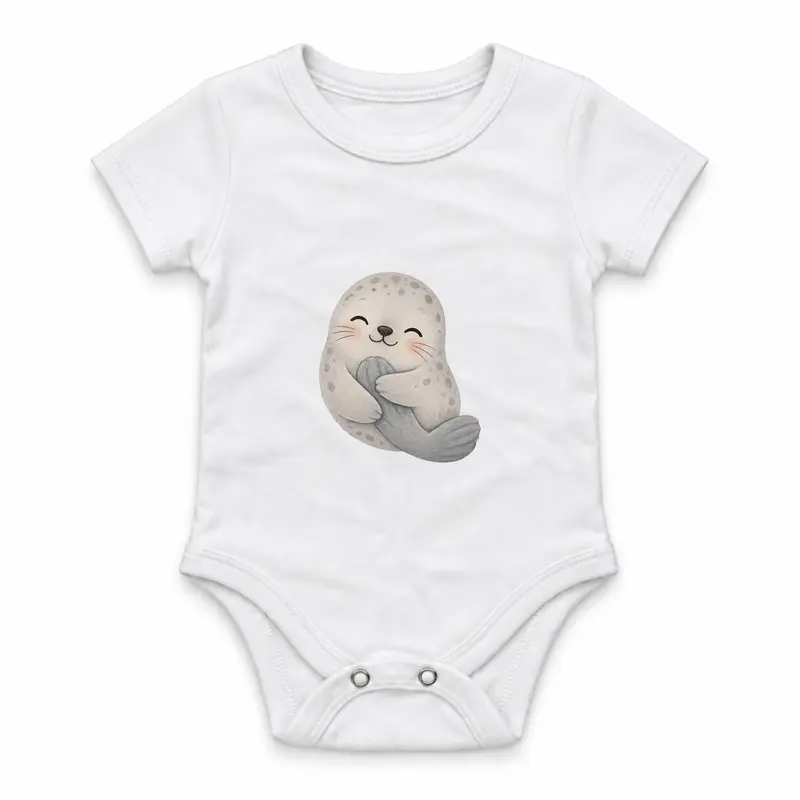 Baby Seal Hugging Its Flippers Çıtçıtlı Body