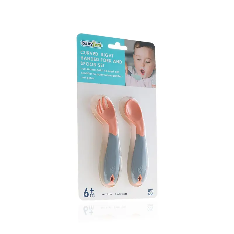 Babyjem Açılı Mama Kaşık ve Çatal Seti Gül Kurusu