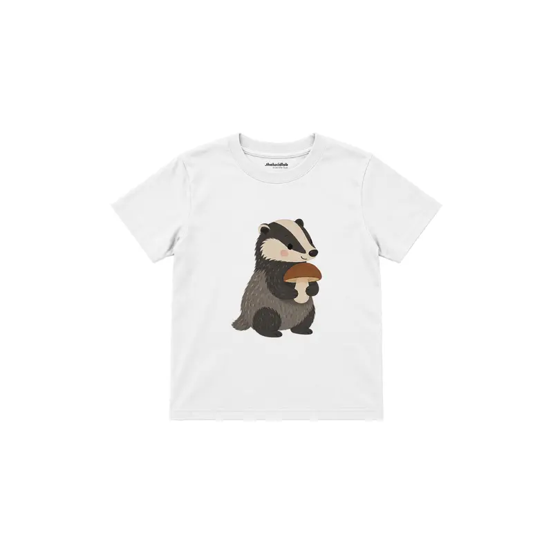 Badger Holding a Mushroom Çocuk Tişört