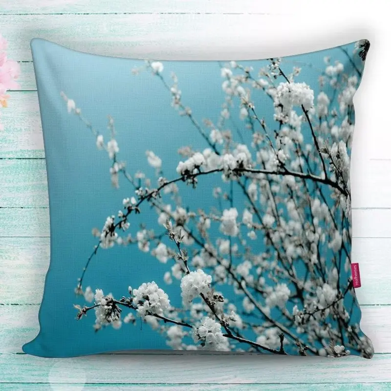 Bahar Dalı Dijital Baskılı Yastık Kırlent Kılıfı 43x43cm