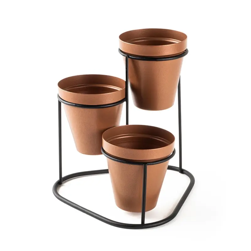 Bakır Metal 3'lu Saksılık Masa Standı - Bakır