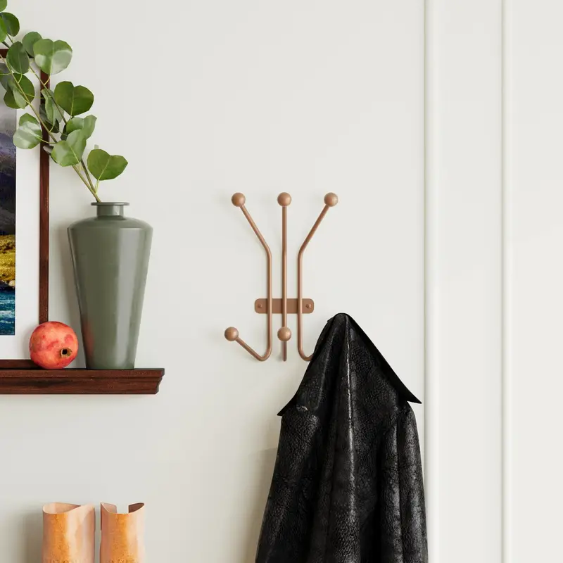 Bakır Metal Duvar Askılığı - 5 Toplu Modern