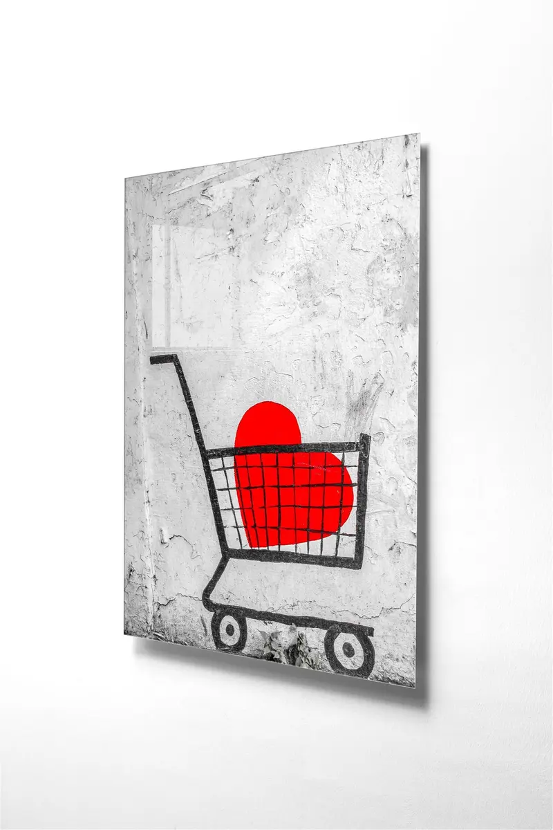 Banksy Alisveris Arabası Cam Tablo - Siyah