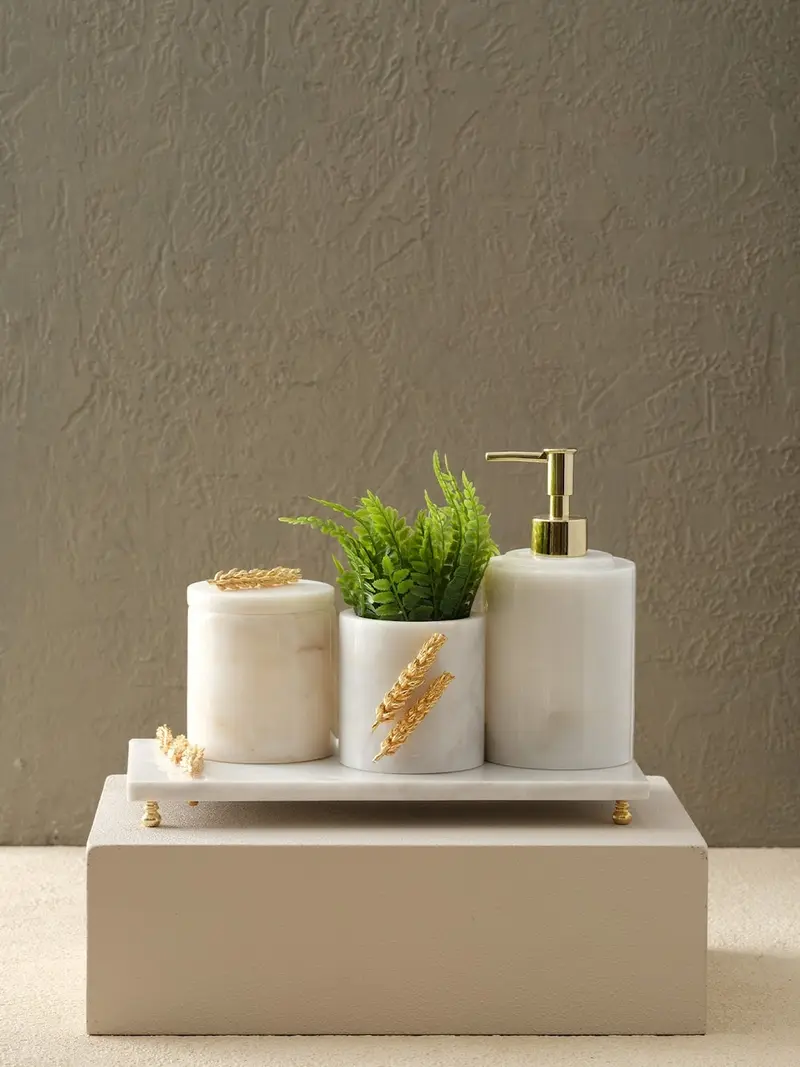 Başaklı Banyo Seti(Tepsi- Diş Fırçalık- Kutu- Sıvı Sabunluk)