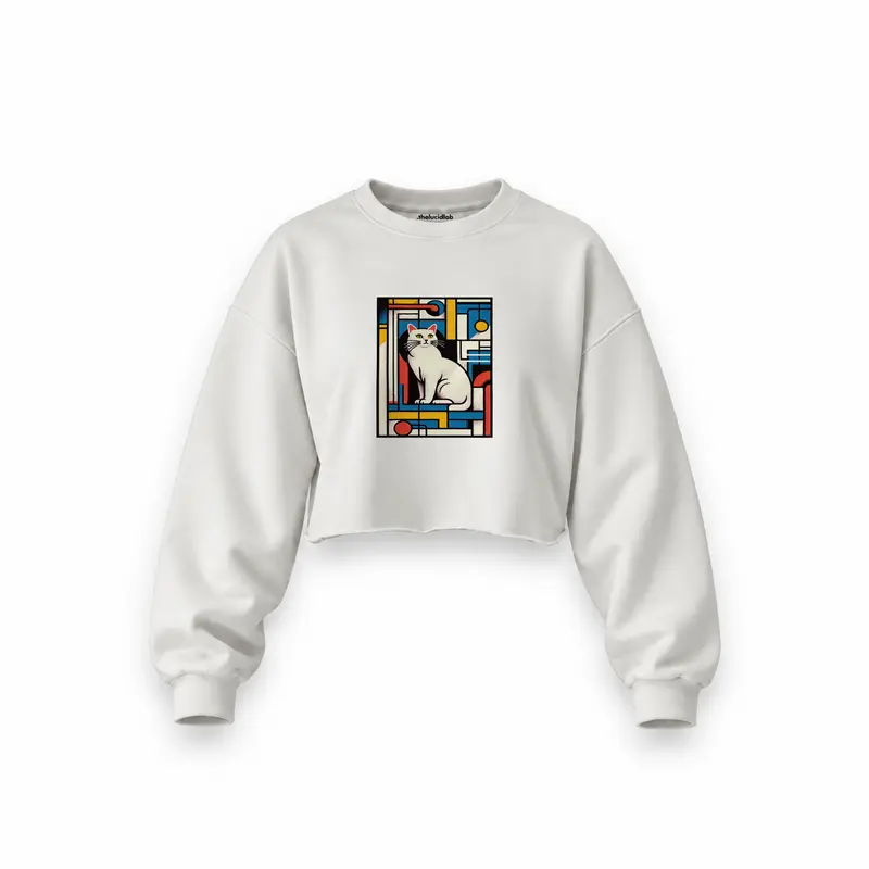 Bauhaus Cat Oversize Crop Sweatshirt