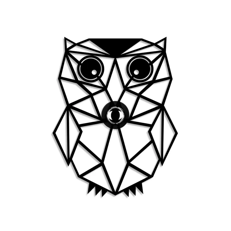 Baykuş Geometrik Metal Duvar Apliki - Siyah