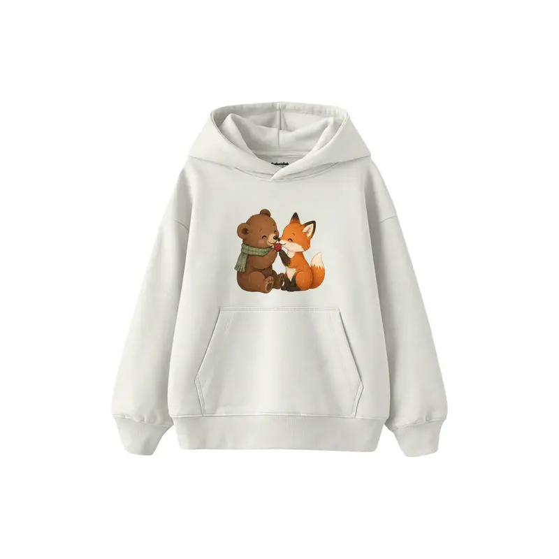 Bear and Fox Sharing One Berry Çocuk Hoodie