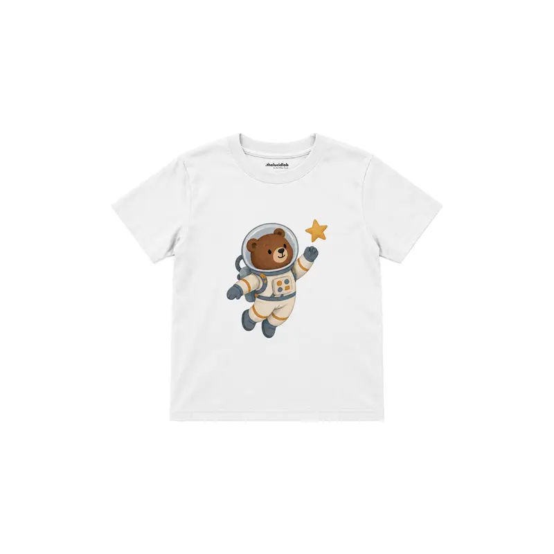 Bear Astronaut Floating with One Star Çocuk Tişört